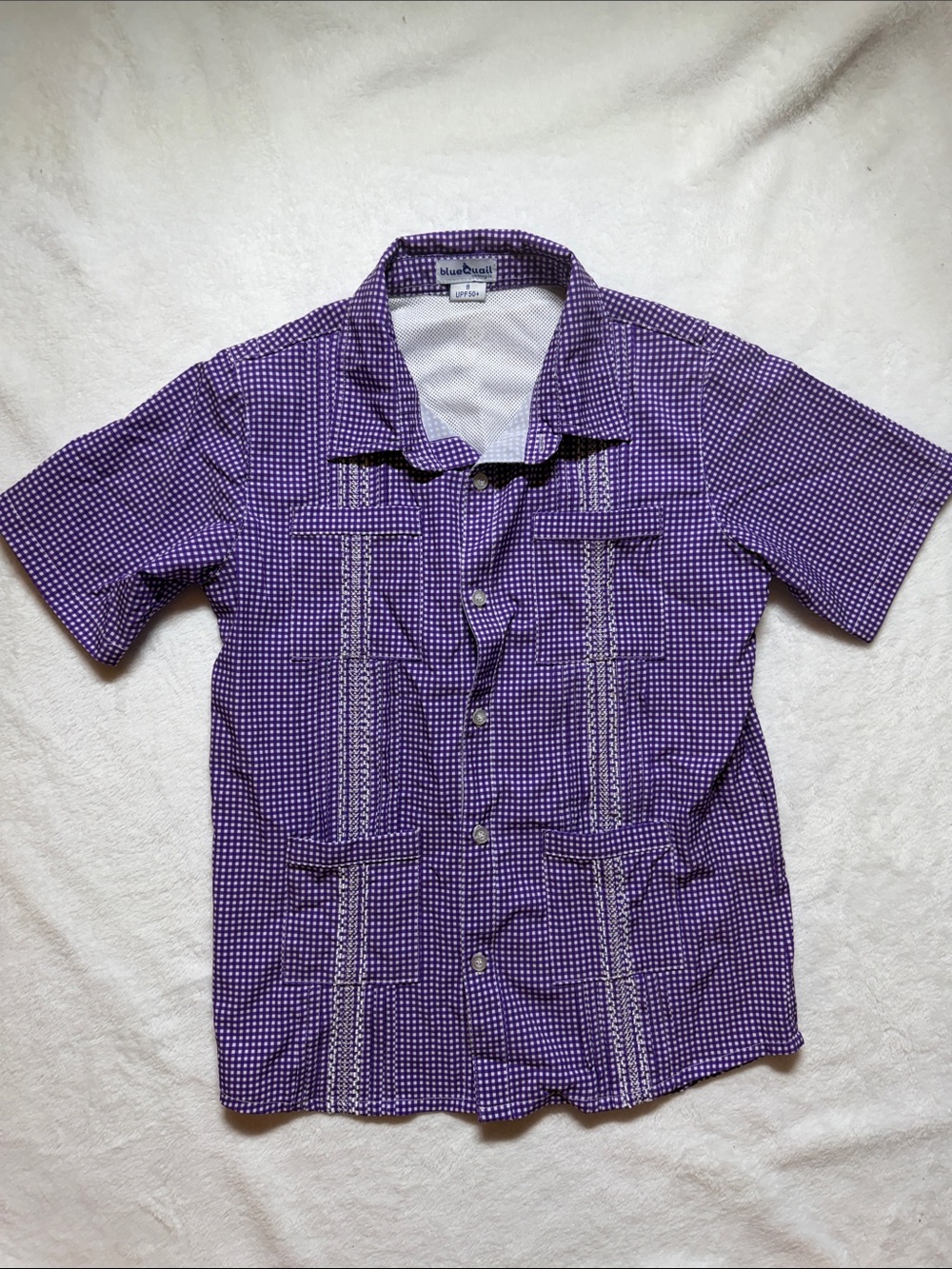 NWOT Blue Quail Purple gingham guayabera Short-Sleeve quick dry Shirt 8